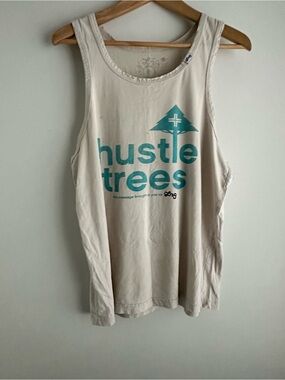 LRG Hustle Trees Graphic Tank Top in Teal on Cream M